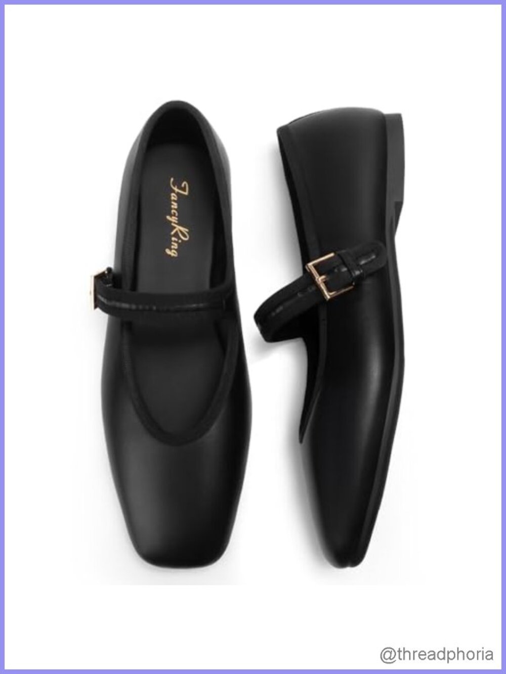 Women's Mary Jane Flats Square Toe Faux Leather Buckle Strap Comfort
